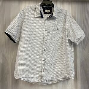 Burnside White Micro Print Button Down Shirt Men’s XL Short Sleeve Wedding Guest